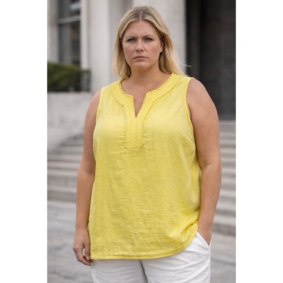 Talbots Tops - Talbots Irish Linen Yellow Sleeveless Tank Top Lagenlook Women’s Size XL